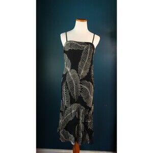 Vintage 90s Y2K Eva Blue Beaded Tropical Fern Fairycore Slip Dress Dress Black